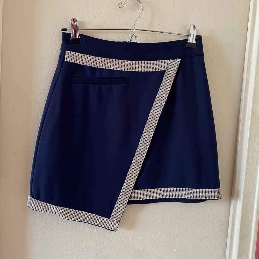 ST Navy Navy Blue Mini Skirt with Rhinestone Trim